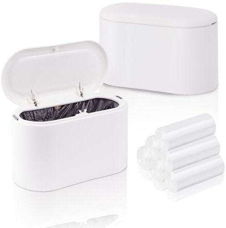 SHAIDOJIO Desk Mini Trash Bin with Lid and 180 Trash Bags - Removable Small Can for Office, Bathroom, Bedroom, Coffee Bar, Tabletop and Dresser