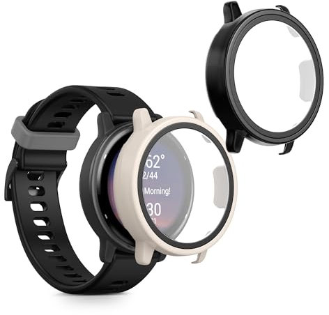 kwmobile 2x Custodia Rigida Smartwatch Compatibile con Garmin vivoactive 5 / active 5 Cover - Case Vetro Temperato Orologio Fitness - nero/beige