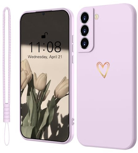 Mitetabo für Samsung Galaxy S21 Hülle Silikon mit Gold Liebesherz,Handyhülle Samsung S21 5G Dünn Gold Love Schutzhülle Slim Kratzfeste Rundumschutz Case für Samsung Galaxy S21 5G Lila