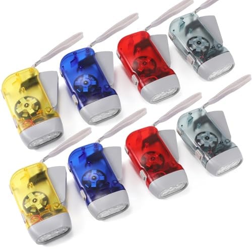 BFVV Hand Crank Emergency Flashlight, Squeeze Wind-up Flashlight for Kids and Adults Camping, Outdoor Sports, Hiking, No Battery Require (8 Pack)