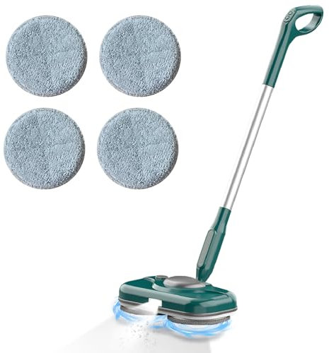 Mocio elettrico senza fili, ricaricabile Dual Spin con luce LED e serbatoio dell'acqua da 750 ml, 4 cuscinetti intercambiabili, spazzola per pavimenti in legno duro e marmo