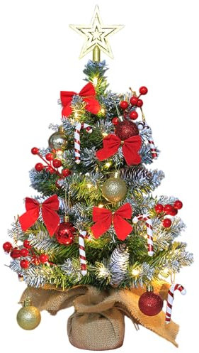 Albero di Natale da Tavolo,Albero di Natale Artificiale,mini Albero di Natale da 60 cm con LED String Light & Ornamenti per la Decorazione Della Casa e Dell'ufficio in Occasione Delle Feste Natalizie.