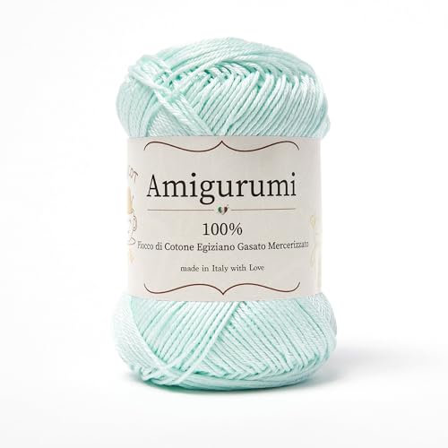 Tricot Cafè Amigurumi, Made in Italy - Filato Gomitoli in Puro cotone - Ideale per Bambole, Pupazzi e Borse a Uncinetto - Abbigliamento Leggero - Ferri/Uncinetto 3.00/4.00 (Verde Acqua 142, 1 Pezzo)