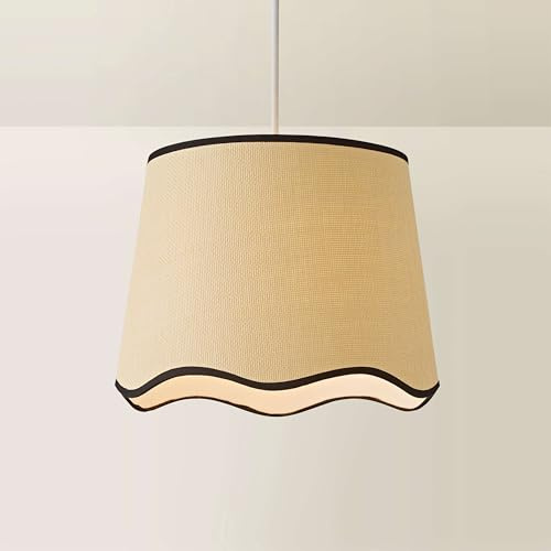 ValueLights | Large Easy Fit Natural Scallop Light Shade with Black Trim Bedroom Hallway Lampshade | Shades, Home Décor & Improvement Essential | 350mm Shade Width