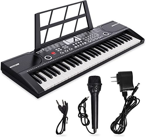 Clavier Électronique 61 Touches,Ensemble Piano Numérique Électrique Portable, 200 Tons, 200 Rythmes, 60 Chansons de Démonstration, Haut-parleurs Intégrés, Casque, Microphone, pour Débutants