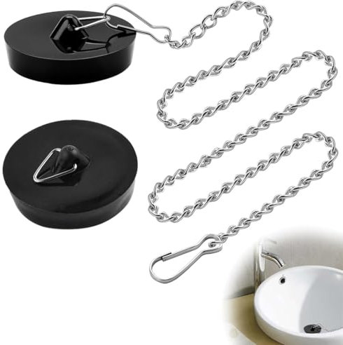 Tampões de Drenagem, 2 Pcs Tapones de Drenaje de Goma, con 1 Pcs Cadena de 50cm para Fregadero de Cocina, Desagües Estándar Tapones Universales, para Fregadero, Tapón de Fregadero para Bañera, Cocina