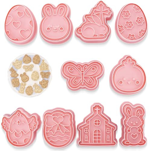 10pcs Formine Biscotti Bambini,Pasqua Formine Biscotti,Tagliabiscotti Plastique 3D Fiori Cookie Cutter, Stampi Biscotti Pasqua,per Decorare Biscotto, Dolci, Pasticceria