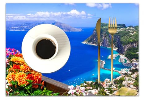 DASNK 4er Set Platzsets 30x45cmRutschfest Abwaschbar Tischmatten PVC Abgrifffeste Hitzebeständig Tischsets,Platz-Matten für küche,Italienische Sommerferien – wunderschöne l Capri, Kampanien, Italien