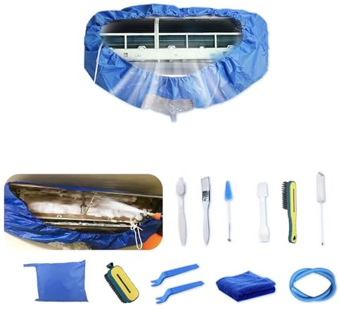 Kikepilm Kit de nettoyage en profondeur pour le nettoyage de climatiseur, sac de nettoyage de climatiseur avec tuyau d'eau (13 pièces, petit, bleu ciel)