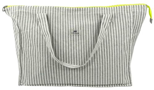 MY WANDER | Bolsa de Playa XXL con Cremallera | Bolso Tamaño Familiar 50L | 54x41x22cm | Plegable y Sostenible | (Grey Stripes)