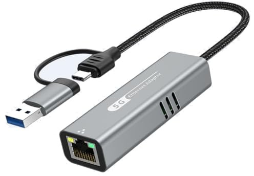 USB 5GHz Gigabit Ethernet Adapter with USB 3.0 and C port and Type-C port for fast and stable internet connection