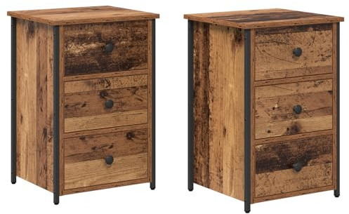 vidaXL Bedside Cabinet with Drawer 2 pcs Old wood, Rustic, Compact Bedside Table, Modern Minimalist Design, Durable Night Stand, Functional Bedroom Storage, Indoor Utility