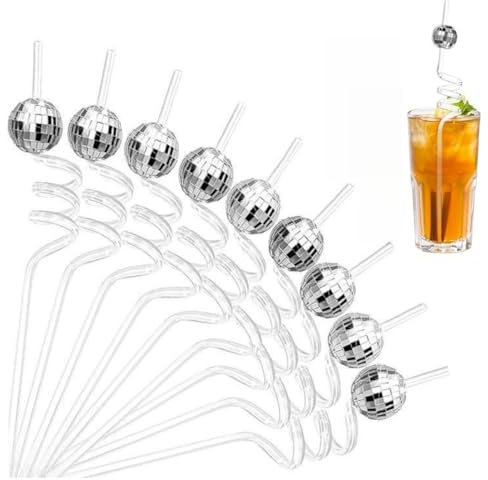 ​12 Pieces 70s Disco Ball Straws，Mirror Disco Party Favors for Bachelorette, Wedding & Dance Parties Reusable Retro Straws with Mini Disco Ball Toppers Vintage 70s Decorations & Birthday Supplies​