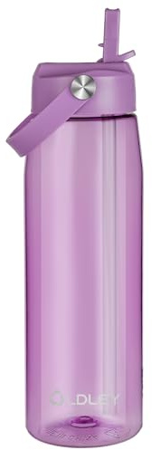 OLDLEY 1000ml/32oz Water Bottle with Straw Tritan 1 Litre Clear Drinks Bottle with Handle BPA Free Leakproof Reusable Large Sports Bottle for Gym, School, Cycling (Deep Purple)