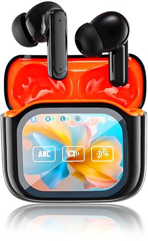 NE20 Pro AI Translation Wireless Earbuds, 6.0 Echtzeit-Ohrhörer mit LCD-Display, IPX7 wasserdicht, mehrsprachige Kommunikation (Schwarz Orange)