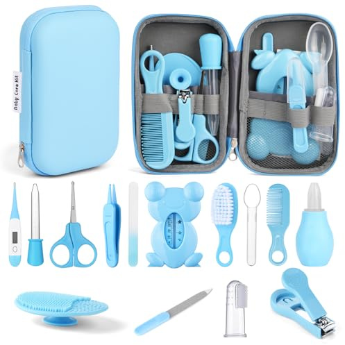 Flintronic 20 Pcs Trousse de Soin Bébé, Trousse de Toilette Bébé Compacte, avec Brosse à Cheveux, Pince à Ongles ect pour Nouveau-Nés Filles Garçons