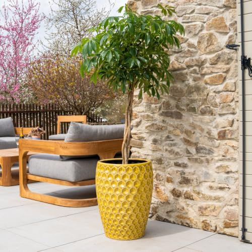 Provencelia Versailles Pflanzkübel Keramik Groß Ø38xH54 cm Gelb | Blumentopf handgefertigt, Übertopf frostfest, Pflanzgefäß für Wohnzimmer, Garten, Balkon & Terrasse, Blumenkübel rund, 35 L