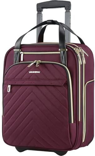 VANKEAN Rollable Laptop Bag Underseat Travel Backpack with Wheels - 16-inch Underseater Lightweight Overnight Suitcase with Wheels Roller Case for Women Men Travel Business, Purple