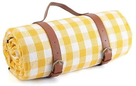 Outdoor Picknick Decken Matten Camping Faltbare Pad Mit Leder Griff wasserdichte Strand Zubehör(Yellow White)