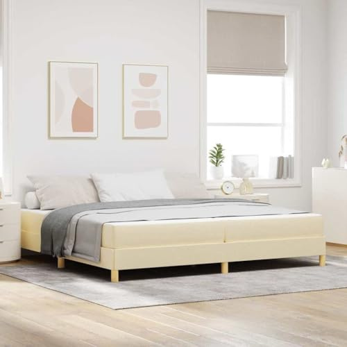 Tonture Boxspringbett Creme 200x200 cm, Stoffbezug mit Matratze, modernes Design für Schlafzimmer, Holzwerkstoff Rahmen, Queen-Size