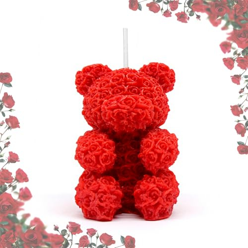 Horuili® Valentinstag Kerze – Bär mit Rosenform Duftkerze | Süße Bären-Rose Motiv Kerze als Geschenk für Valentinstag, Muttertag, Geburtstag & Jubiläum