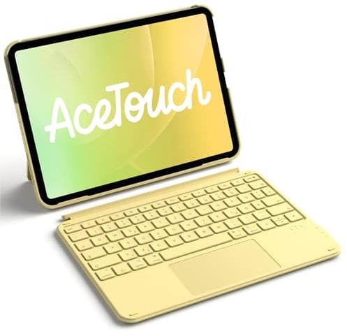 Inateck Hülle mit Tastatur für iPad 11(A16)/10. Gen, Ultraleicht 450g | Kompatibel mit iPad Air 11 M4 2026/M3/M2, Air 5/4, Pro 11, 1S abnehmbar, Touchpad, Hoch-/Querformat Ständer, AceTouch, Gelb