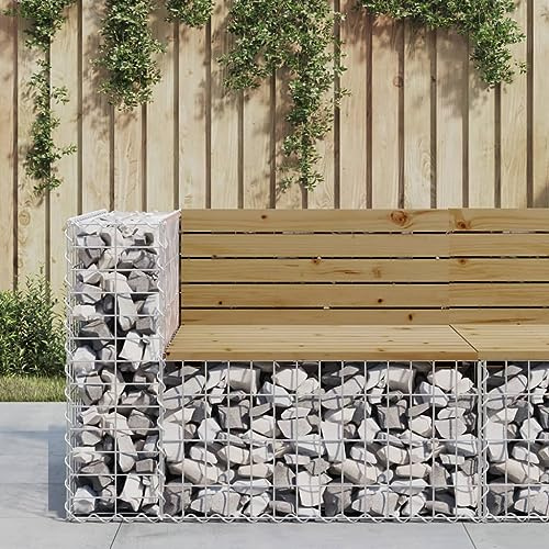 PHGTYUK Garden Bench Gabion Design 92x71x65.5 cm Impregnated Pine Wood, Sturdy Galvanized Steel Basket Base for Outdoor Seating, Durable Pressure Treated Wooden Furniture for Patio