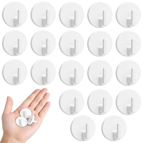QSTZON 20 Pcs Self Adhesive Hooks White, Strong Sticky Hooks for Hanging | Round No Drilling Adhesive Wall Hookss, for Hanging Home Bathroom Kitchen Decor Utensils Coats Towels Clothes