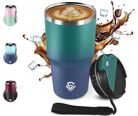 Termo Cafe para Llevar 600ml 20oz, Taza de Café Reutilizables, Botella Agua Acero Inoxidable, Vaso Termico Antigoteo, Taza Aislante Hermética al Vacío con Tapa para Viaje, Gimnasio, Oficina, Correr