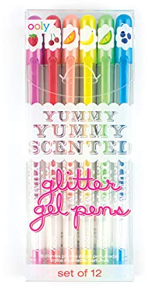 International Arrivals OOLY, Yummy Yummy Scented Glitter Gel Pens, Set of 12 | Ages 3+, 1.00mm Nib, Scented Glitter Pens for Kids and Adults, Fun Art and Stationery Supplies for School