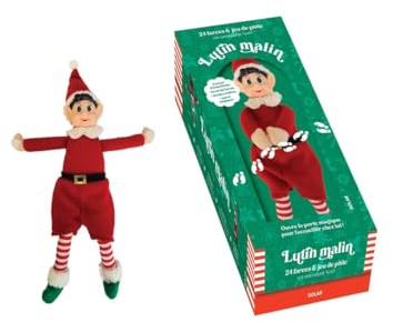 Lutin malin - – Lutin articulé 30 cm – Avec porte magique – Carnet 24 idées de farces – Pochoir & Autocollants – Tradition du Lutin Farceur - Noël - Avent: Faites des farces en attendant Noël