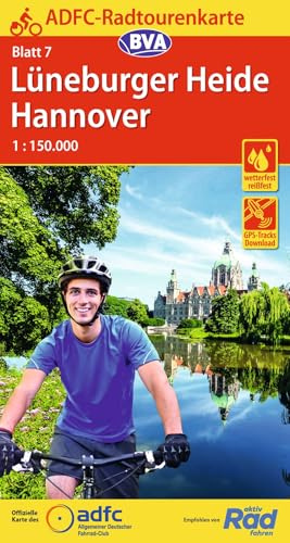 BVA ADFC Radtourenkarte Lüneburger Heide /Hannover 1:150.000: reiß- und wetterfest, E-Bike geeignet, GPS-Tracks Download