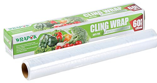 WRAPOK 1 x Cling Film Food Grade Wrap Plastic Catering Foodservice Tools for Kitchen, 300 mm x 60 m