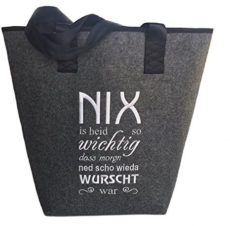 Schnoschi Filztasche Wurscht, Shopper hochwertig Bestickt/gestickt grau