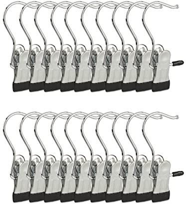 80 x Stiefelklammern gummiert, Stiefelaufhängung, Wäscheklammern, 360° drehbarer Haken, Hosenbügel, Silber/schwarz