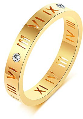 VNOX Stainless Steel CZ Roman Numeral Ring for Women Girls,Rose Gold Plated/Silver (Gold Plated, 8)