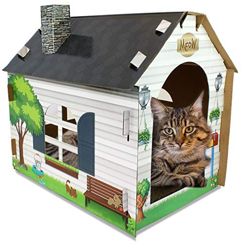 ASPCA Cardboard Cat House Hideaway Playhouse with Cat Scratcher Scratching Pad 19 L x 13 W x 17 H