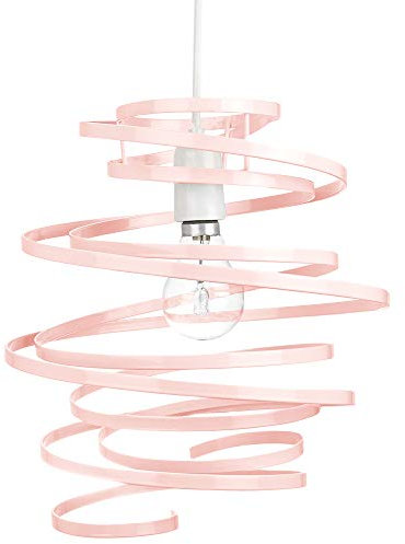 Happy Homewares Modern Designer Soft Pink Gloss Metal Double Ribbon Spiral Swirl Ceiling Light Pendant Shade | 23cm Diameter | 60w Maximum