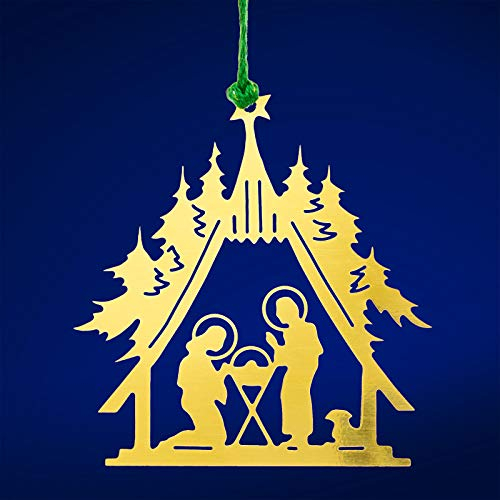 SIKORA BS-MS Traditionelle Christbaumschmuck Weihnachtsbaum Anhänger aus Messing - 28 Modelle wählbar, BS-MS:No.22 Krippe klein H ca 5 cm