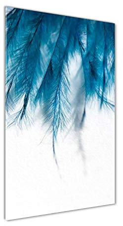 Tulup Glas-Bild Wandbild aus Glas - Wandkunst - Wandbild hinter gehärtetem Sicherheitsglas - Dekorative Wand für Küche & Wohnzimmer 70x140 - Sonstige - Blaue Federn - Blau