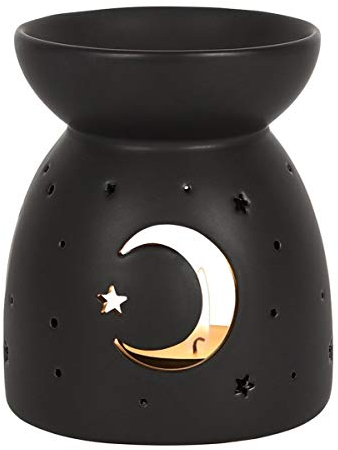 Horror-Shop Schwarzer Teelichthalter mit Mond & Sterne für Duftöl oder Duftwachs