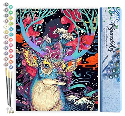 Figured'Art Peinture par Numéro Adulte Renne de Noël Moderne - Activité Manuelle Kit de Loisir Créatif DIY Numéro d'Art Complet - 40x50cm sans châssis en bois