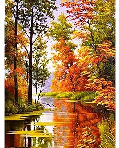 Zocunzi Peinture Diamant 5D Forage Complet Paysage d'automne DIY Diamant Peinture Kit pour Adultes,Diamond Painting pour Enfants,Broderie Tableau Point de Croix Kit,Strass Image Décor Cadeau 40x50cm