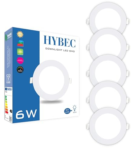 CLAR Hybec - Downlight LED techo empotrable, Foco LED Interior techo, Driver incluido, Luz Fría 6000ºK 6W (Pack 5)