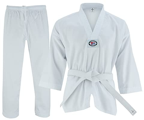 Regular Taekwondo Gi Uniform Set 8oz Ultra Light TKD Suit With Belt For Kids Adults Unisex (White, 2)