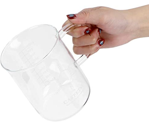2 Pack Chemistry Mug, 450ml/16oz Caffeine Beaker Mug Caffeine Molecule Mug Scientific Glass Mug Glass Measuring Cup Wide Mouth Design Laboratory Beaker Mug with Handle for Coffee Tea