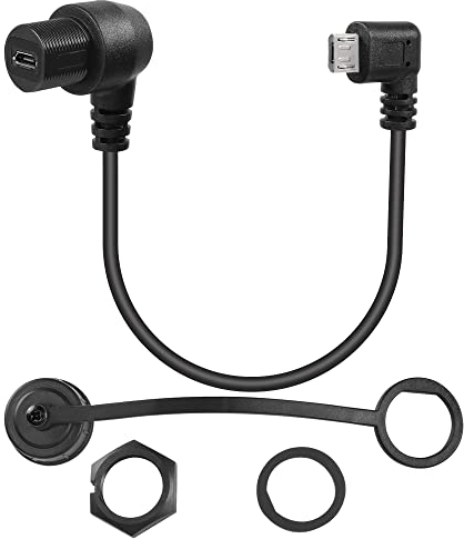 QIANRENON Micro USB Wasserdicht Auto Verlängerungskabel adapter 90° Winkel Micro USB Buchse auf Stecker Eingebettet Panel Mount kabel, für Auto Boot Motorrad, 28cm(linker gebogener Stecker)