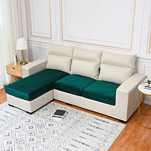 Qelus Samt Sofa Sitzkissenbezug,Stretch Couchüberzug,1 Stück Sofakissen Schonbezug,weicher Möbelschutz(Grün,2 Sitzer)