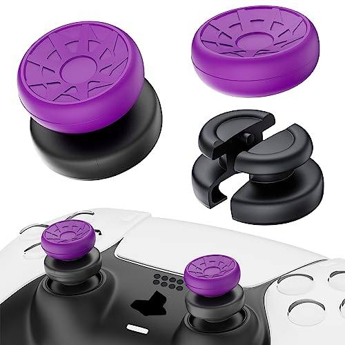 PlayRealm NO Falling Off Thumbstick Extender & Silicone Grip 2 Sets for PS5 & PS4 Controller (Turbo Pink)