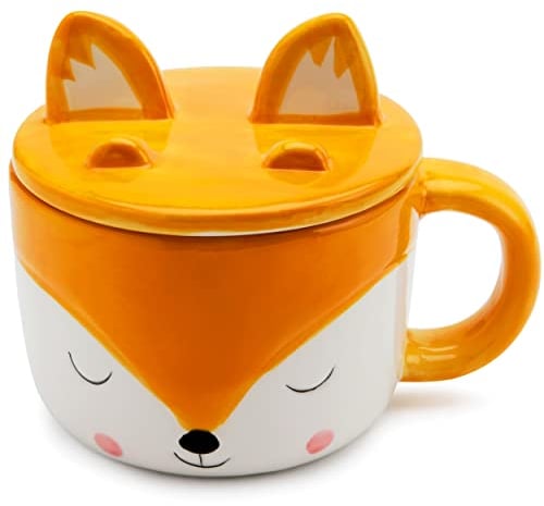 Mousehouse Gifts - Fox Mugs with Biscuit Holder Lids, Novelty Animal Mugs for The Whole Family